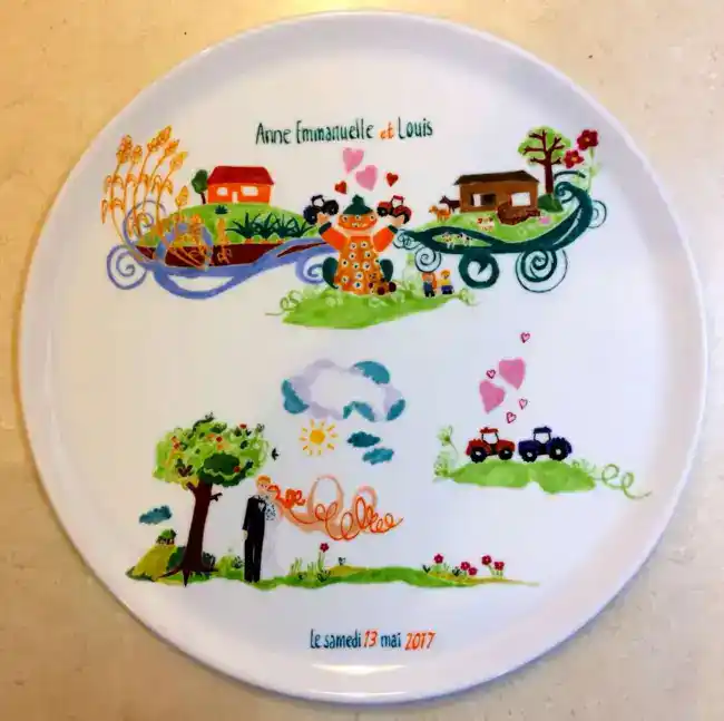 Plat à tarte en porcelaine personnalisé d'après le faire-part de mariage
