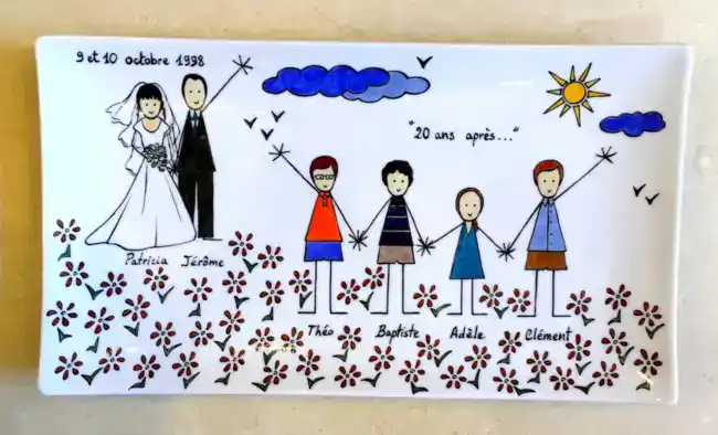 Plat rectangulaire personnalisé à l'occasion d'un anniversaire de mariage
