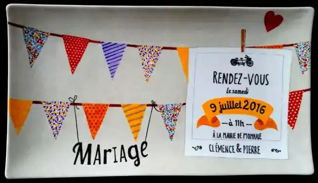 Plat rectangulaire Design en porcelaine personnalisé d'après le faire-part de mariage