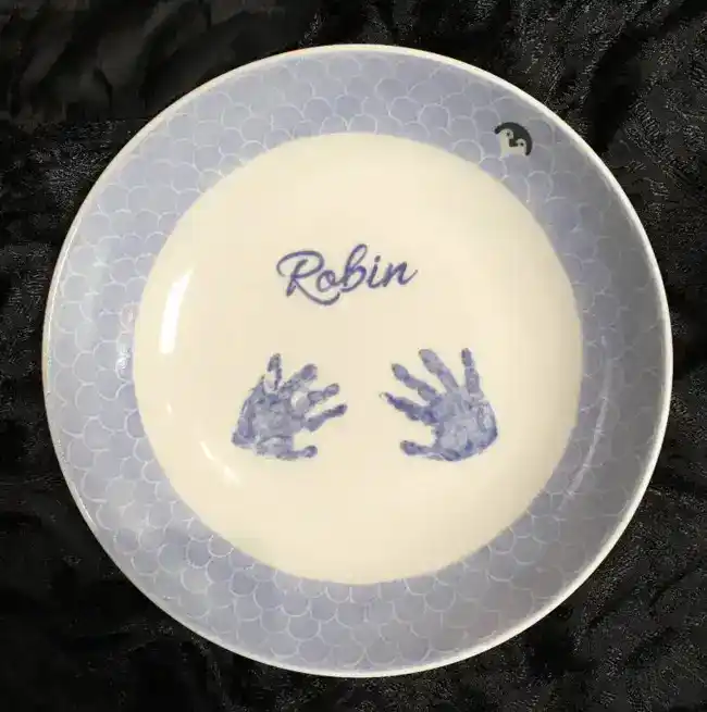 Assiette creuse en porcelaine personnalisée d'après un faire-part de naissance