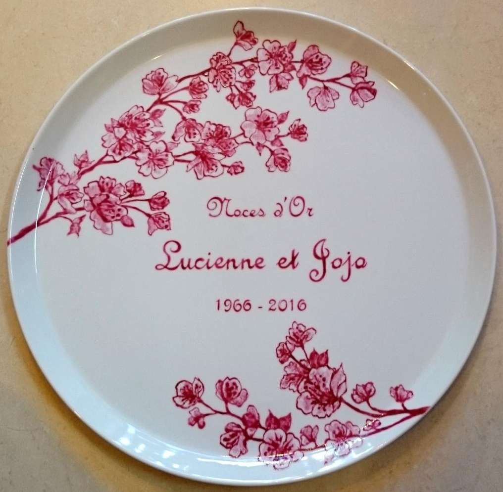Plat à tarte en porcelaine personnalisé à l'occasion de Noces d'Or