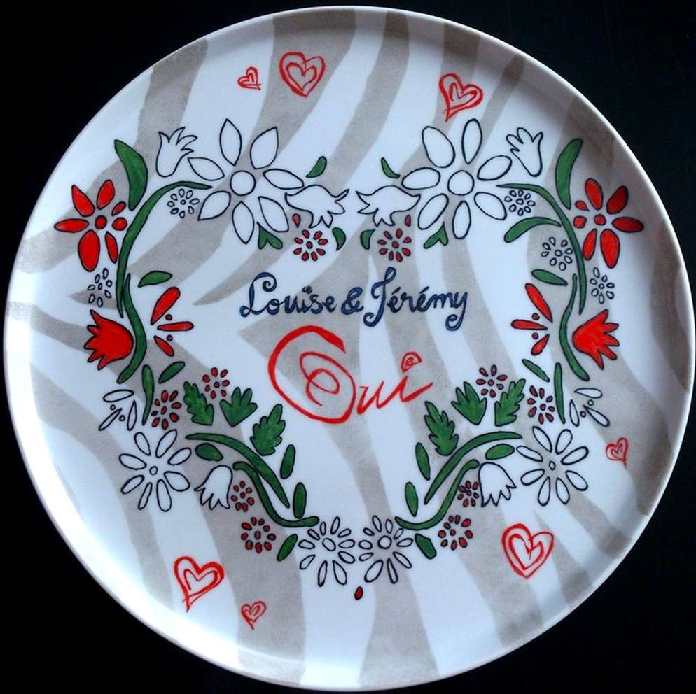 Plat à tarte en porcelaine personnalisé d'après le faire-part de mariage