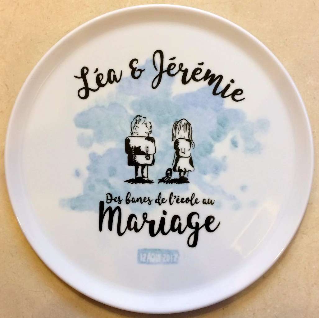 Plat à tarte en porcelaine personnalisé d'après le faire-part de mariage